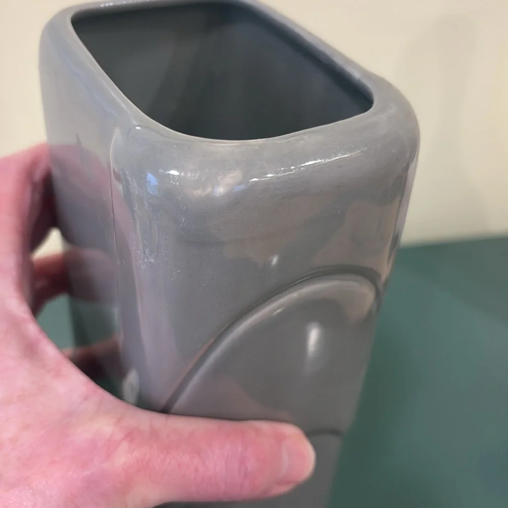 Vintage Inarco Grey Art Deco Ceramic Vase with Sleek Rectangular Design.